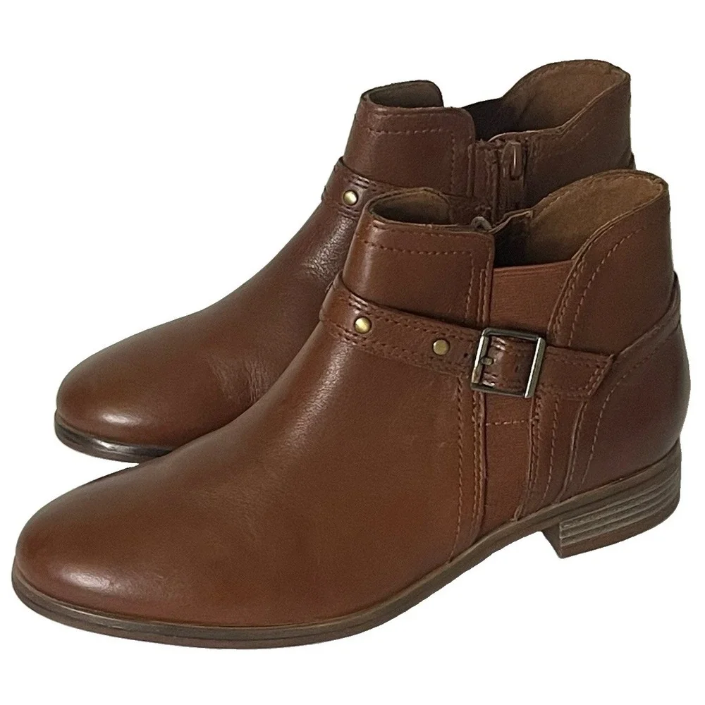 Clarks Trish Strap Women's 7M Dark Tan Leather Ankle Boots Booties NWOB